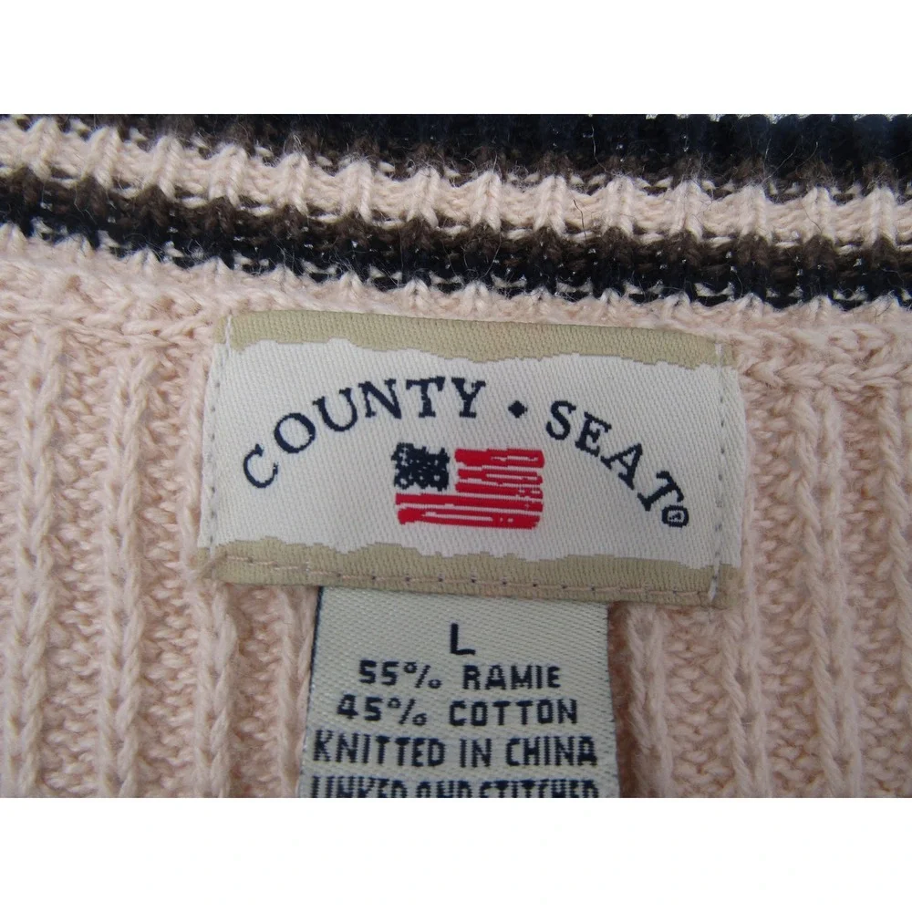 County Seat Sweater Vest Mens Large Brown Tan Colorblock Ribbed‎ Knit Vintage